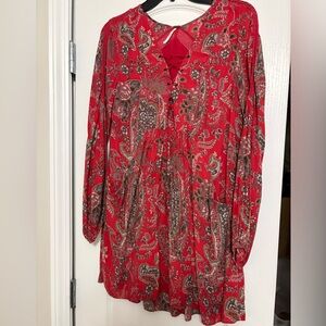 Free People Red Floral Lace-Up Dress